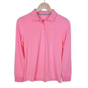 Vineyard Vines Golf Long Sleeve Collared Performance Polo Shirt Pink Women’s S